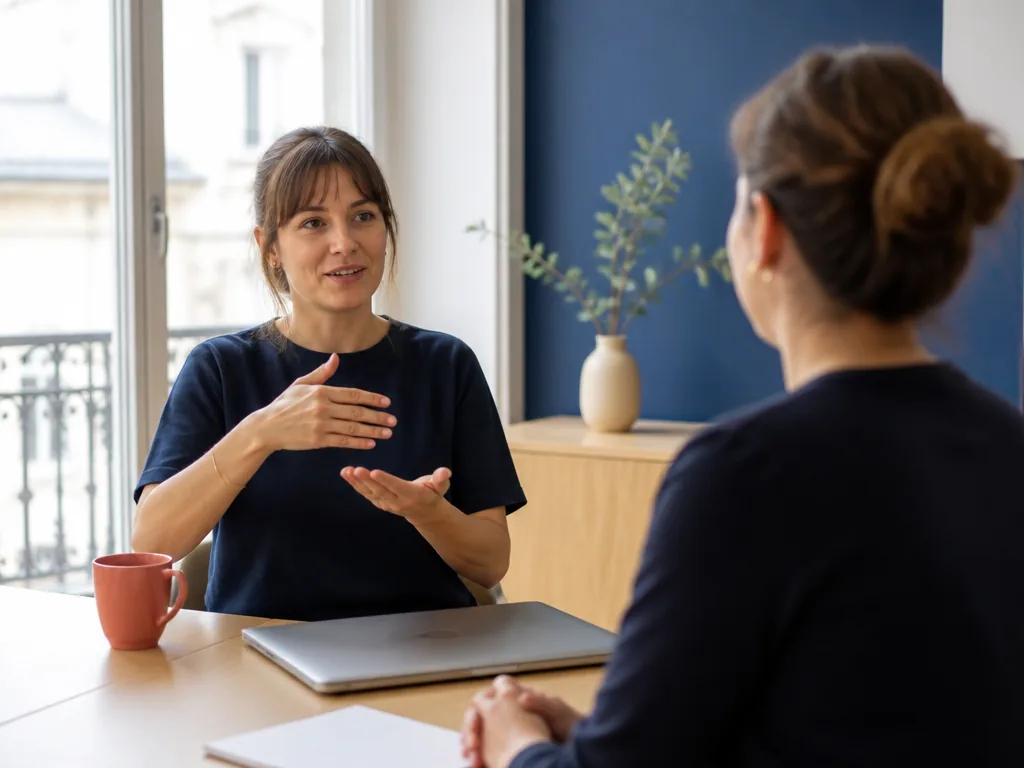 Un formateur enseigne la langue des signes à des employés en salle de formation